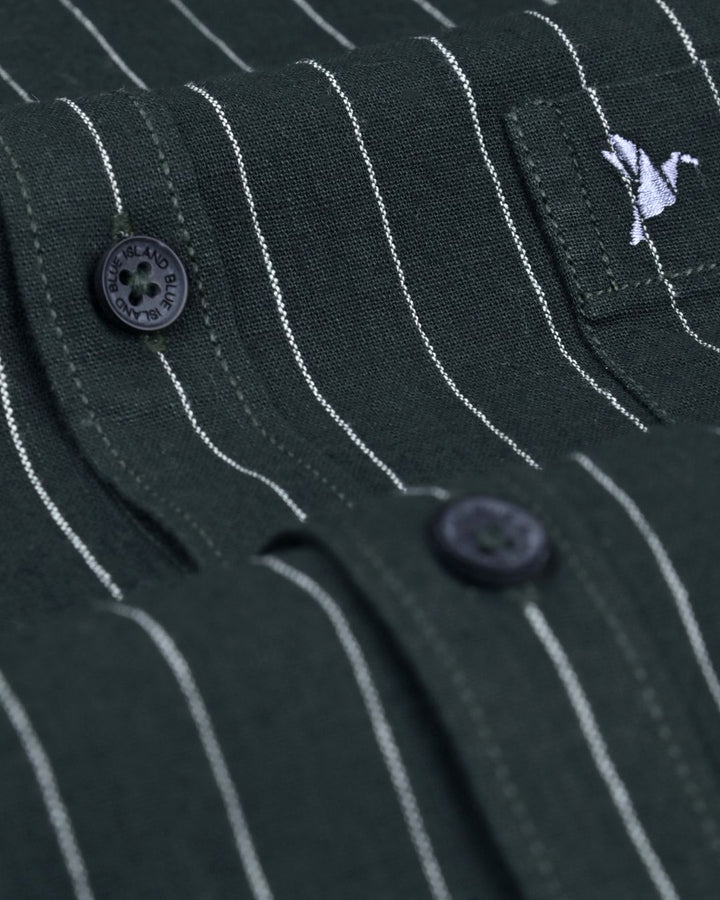 Dark Green Solo Stripes-Full-Cotton Linen Shirt