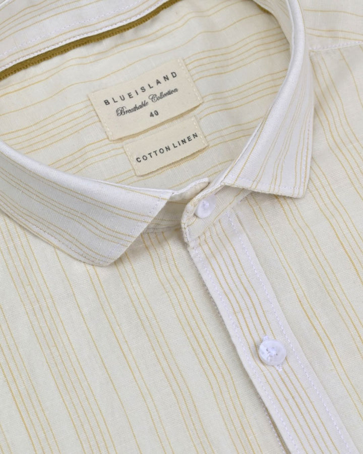 Beige & Golden Mini Stripes -Full-Cotton Linen Shirt