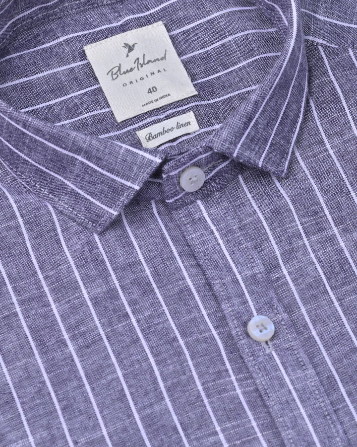 Violet Pinstripes -Full-Bamboo Linen