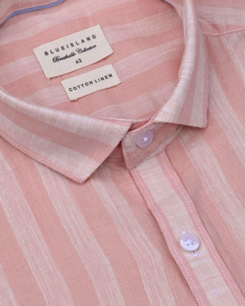 Twin Orange Stripes -Full-Cotton Linen Shirt