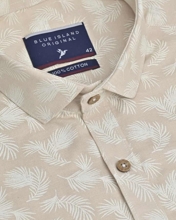 Sandal Cream Leaf Print - Full-Stain Proof
