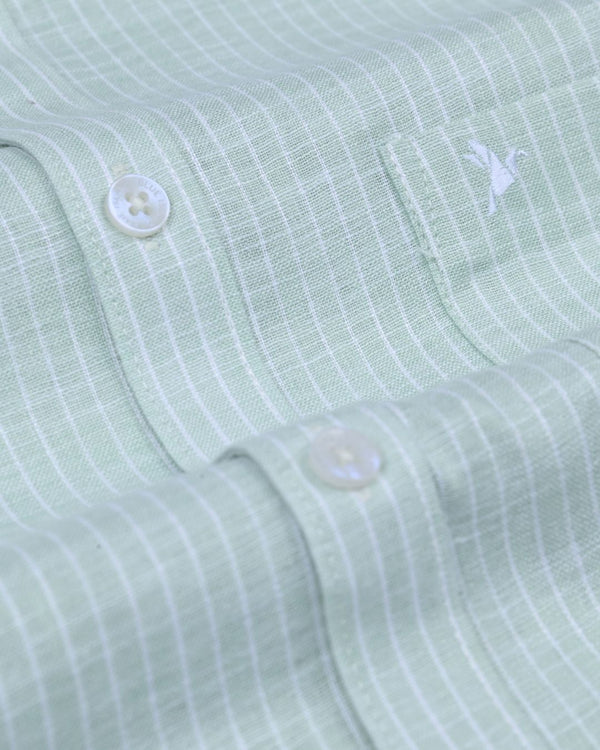 Green Mini Stripes -Full-Bamboo Linen