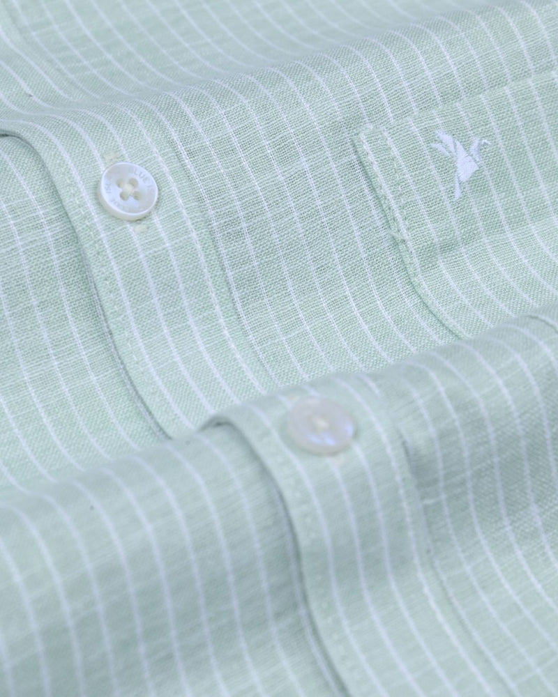 Green Mini Stripes -Full-Bamboo Linen