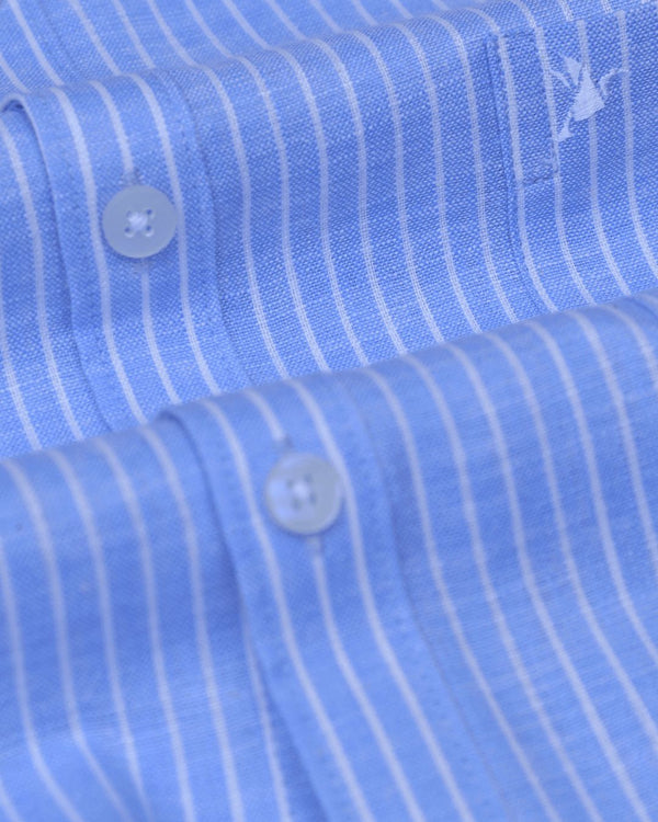Blue & White Mini Stripes -Full-Bamboo Linen