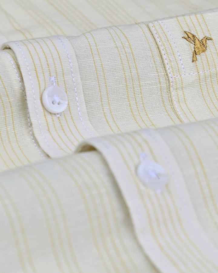Beige & Golden Mini Stripes -Full-Cotton Linen Shirt