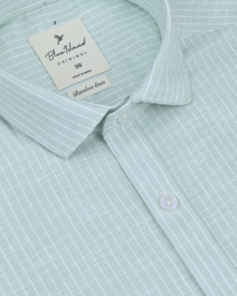 Green Mini Stripes -Full-Bamboo Linen