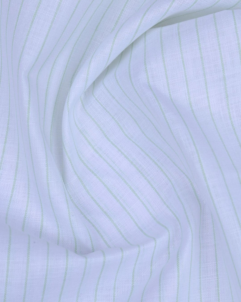 White & Green Mini Stripes -Full-Bamboo Linen