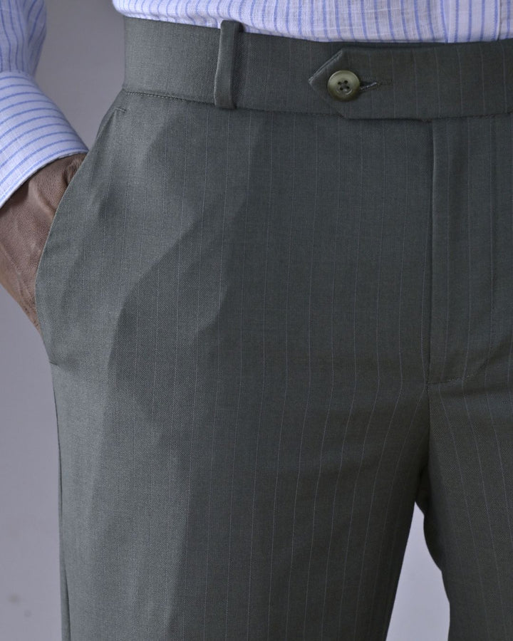 Dark Green Vertical Stripes - Wrinkle free Formal Pant