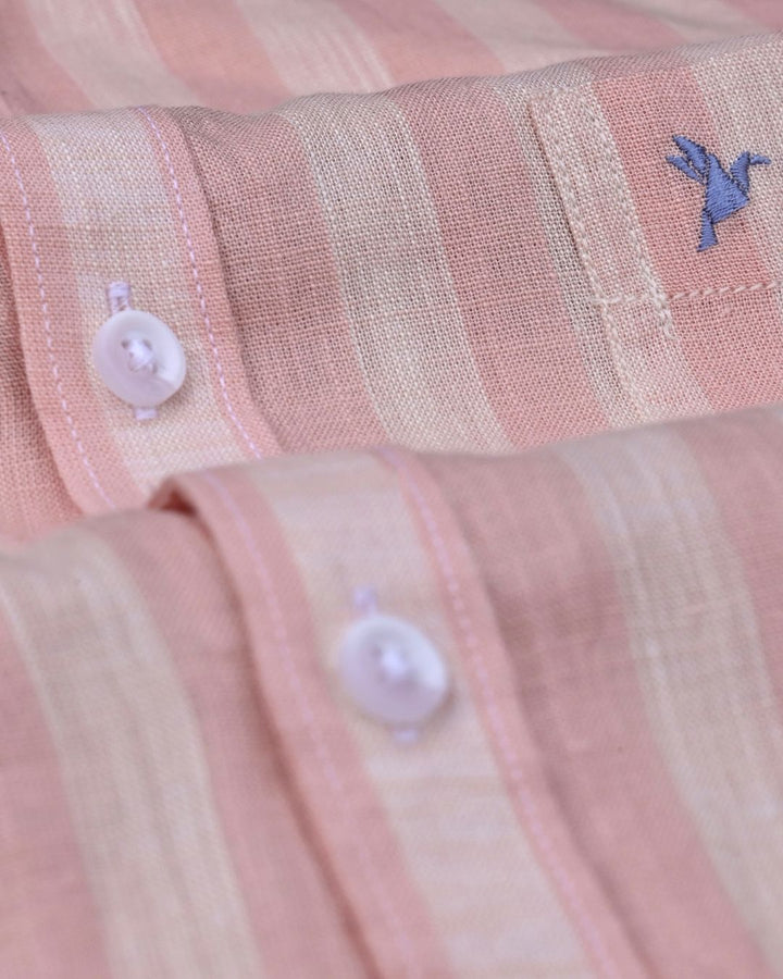 Twin Orange Stripes -Full-Cotton Linen Shirt