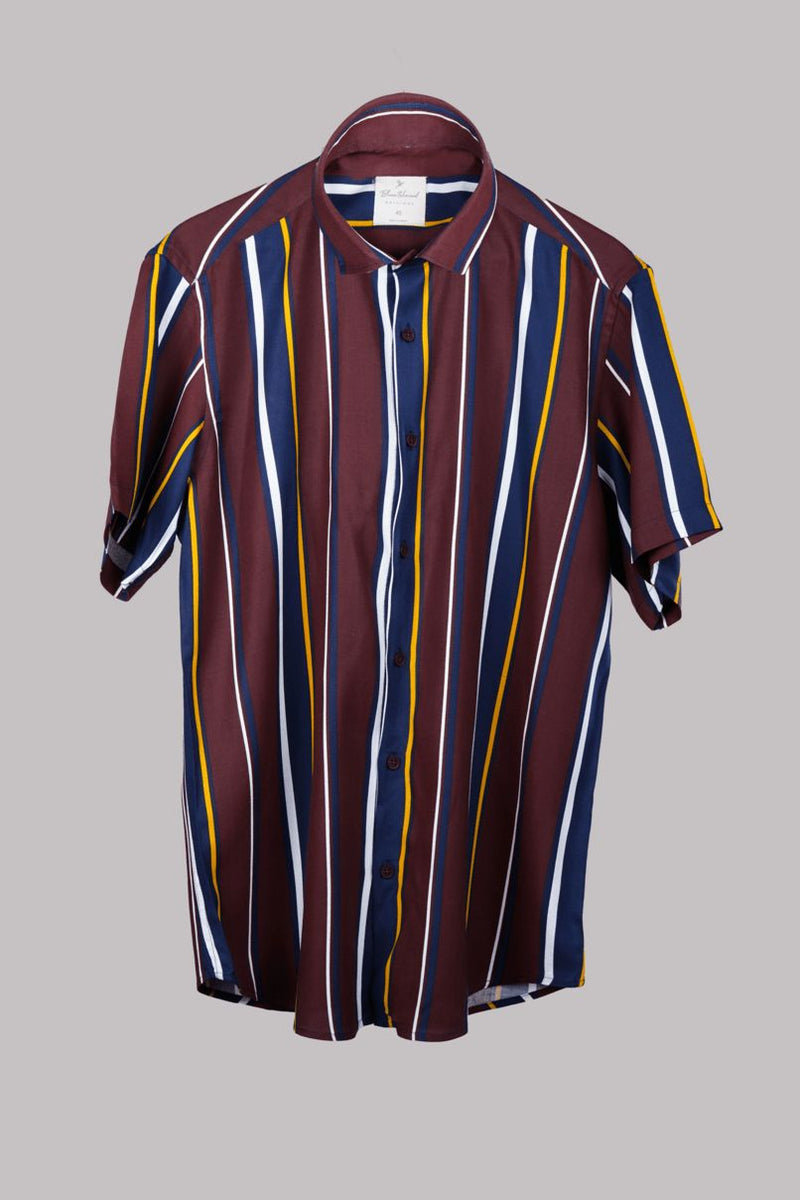 Brown and Blue Stripes - Half Sleeve - Airlite Shirt