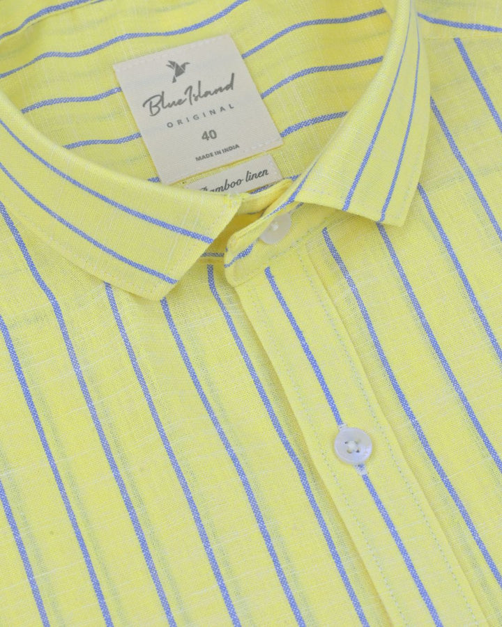 Yellow & Denim Line Stripes -Full-Bamboo Linen