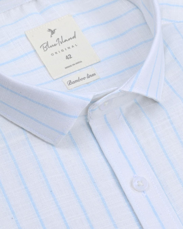 Classy White & Blue Stripes -Full-Bamboo Linen