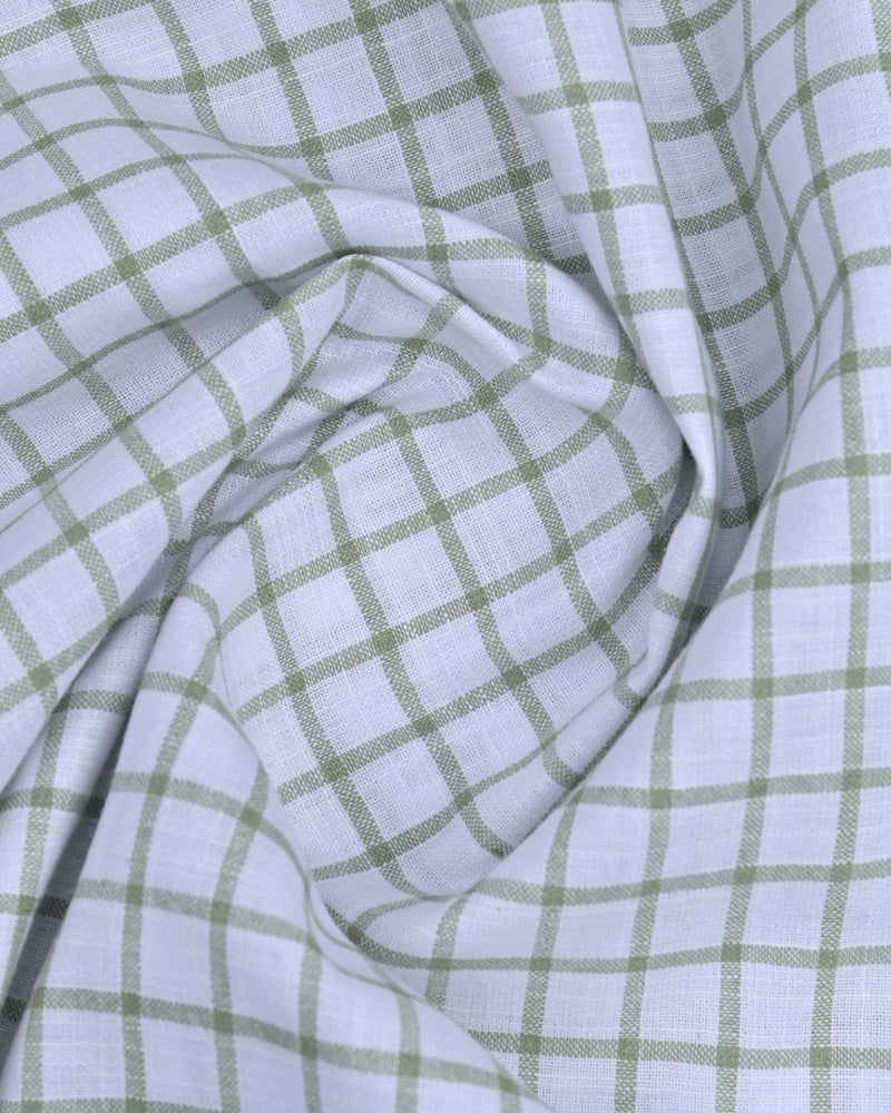 White & Green Square Checks -Full-Bamboo Linen