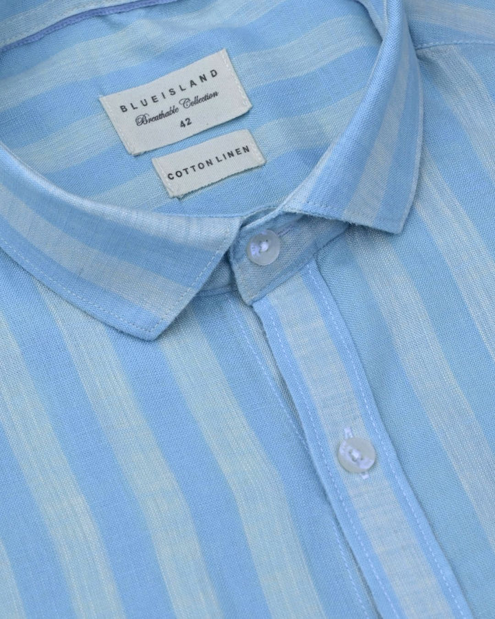Twin Blue Stripes -Full-Cotton Linen Shirt