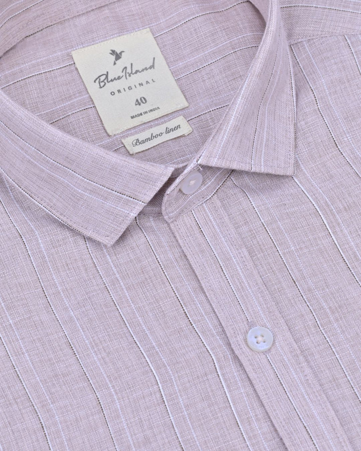 Copper Double Dotted line Stripes -Full-Bamboo Linen