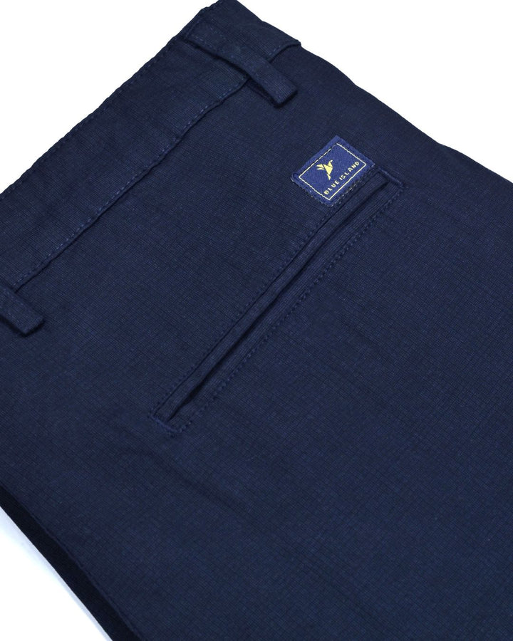 Navy Mini Checks - 2 way stretch - COTTON PANT