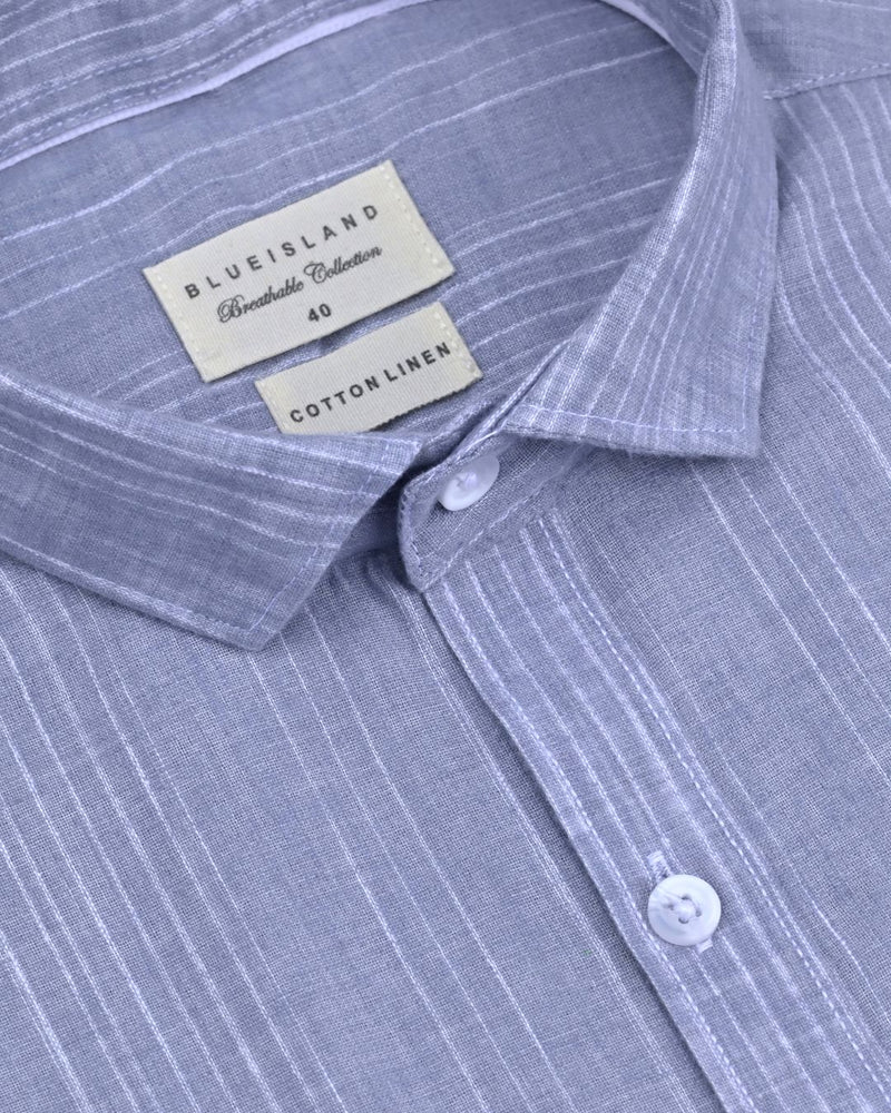 Grey & White Multi Line Stripes -Full-Cotton Linen Shirt