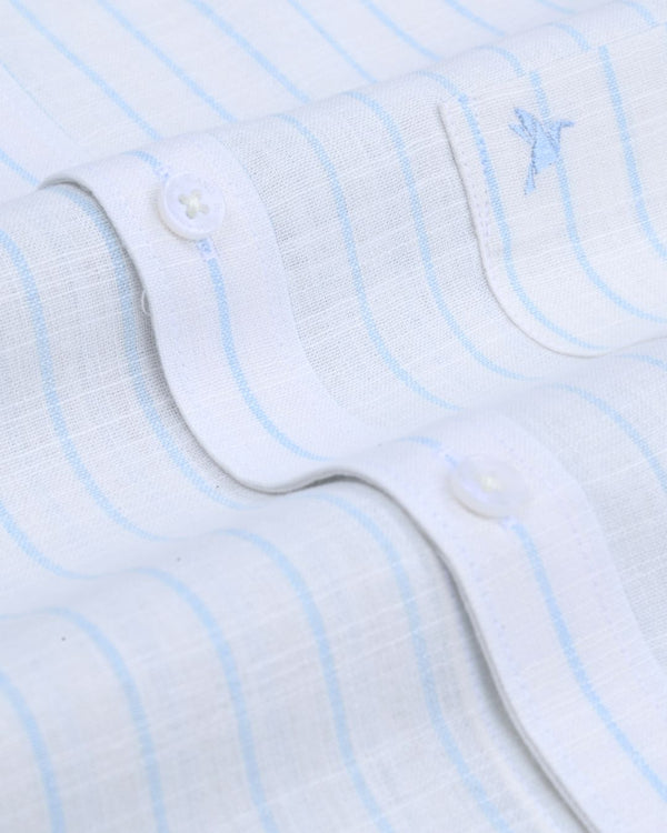 Classy White & Blue Stripes -Full-Bamboo Linen