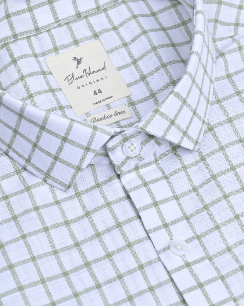 White & Green Square Checks -Full-Bamboo Linen