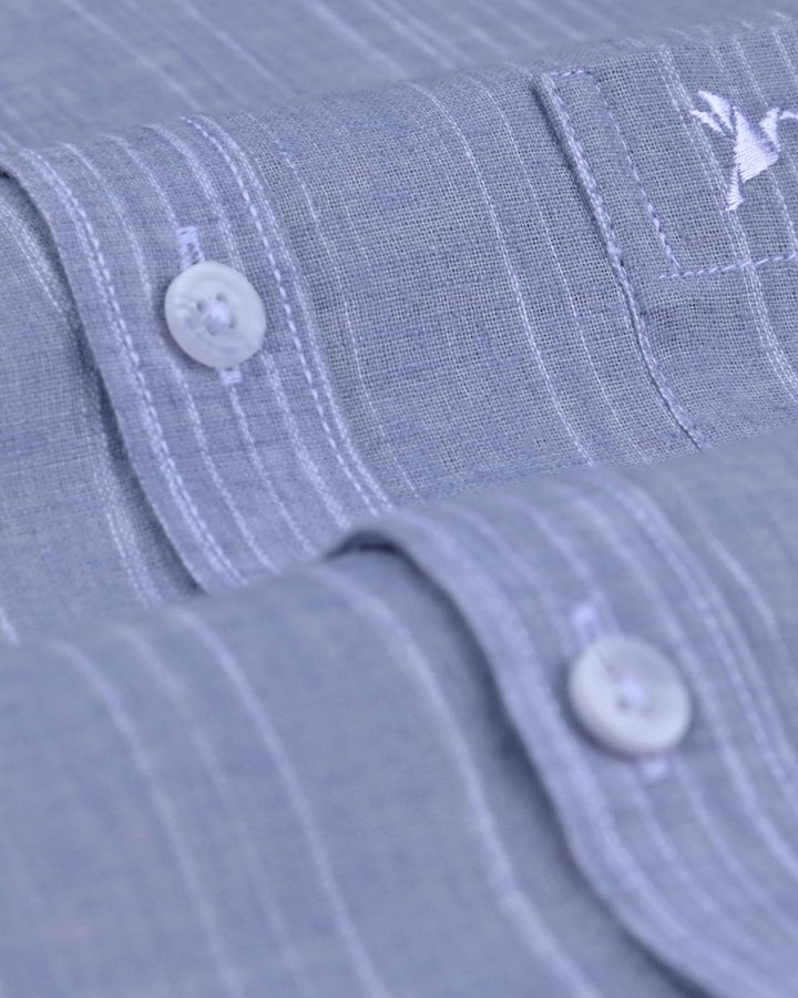 Grey & White Multi Line Stripes -Full-Cotton Linen Shirt