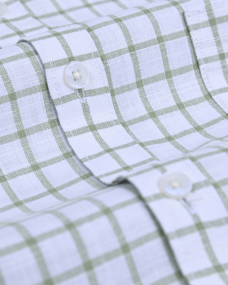 White & Green Square Checks -Full-Bamboo Linen