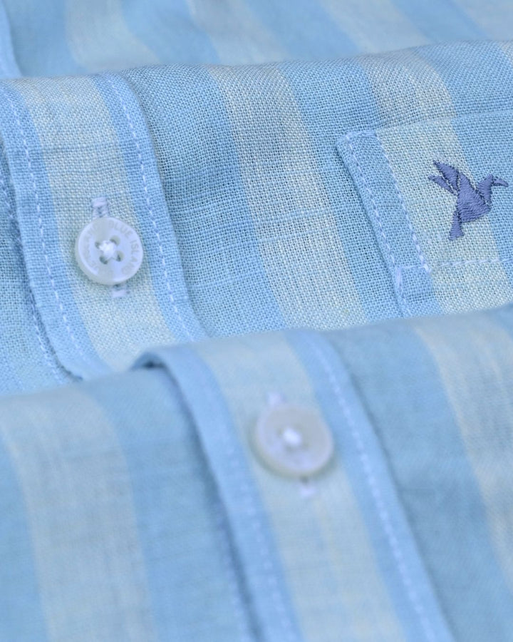 Twin Blue Stripes -Full-Cotton Linen Shirt