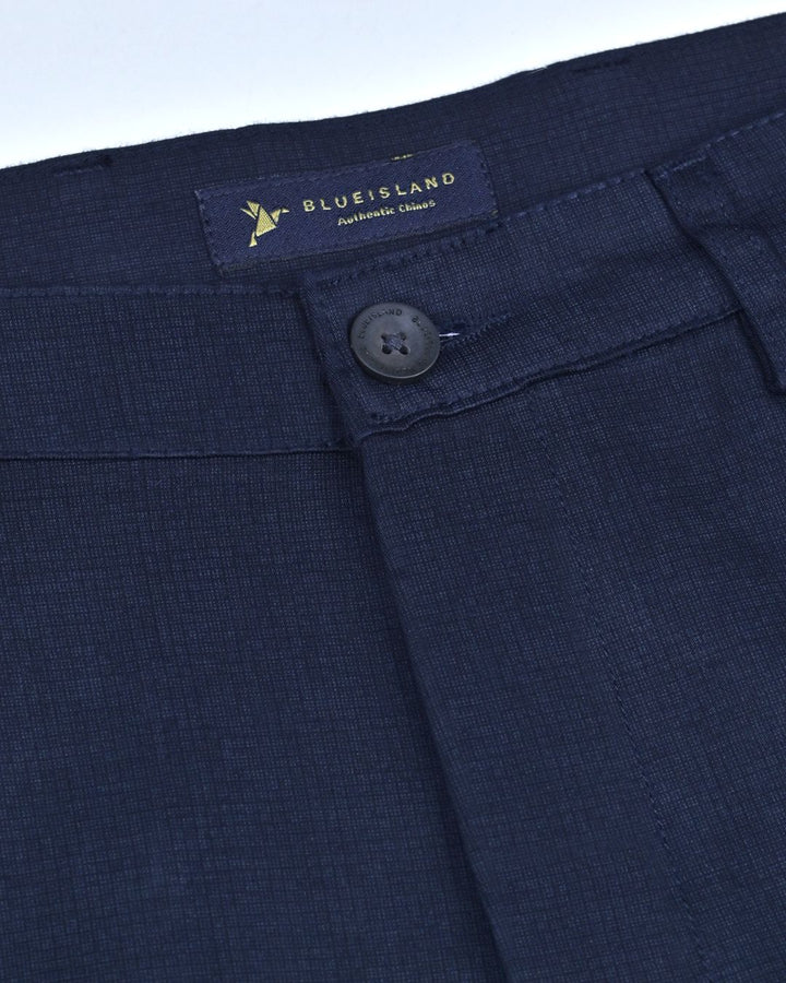 Navy Mini Checks - 2 way stretch - COTTON PANT