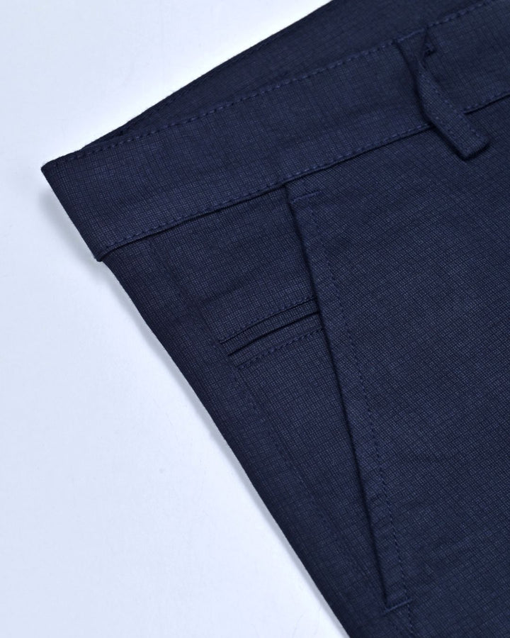 Navy Mini Checks - 2 way stretch - COTTON PANT