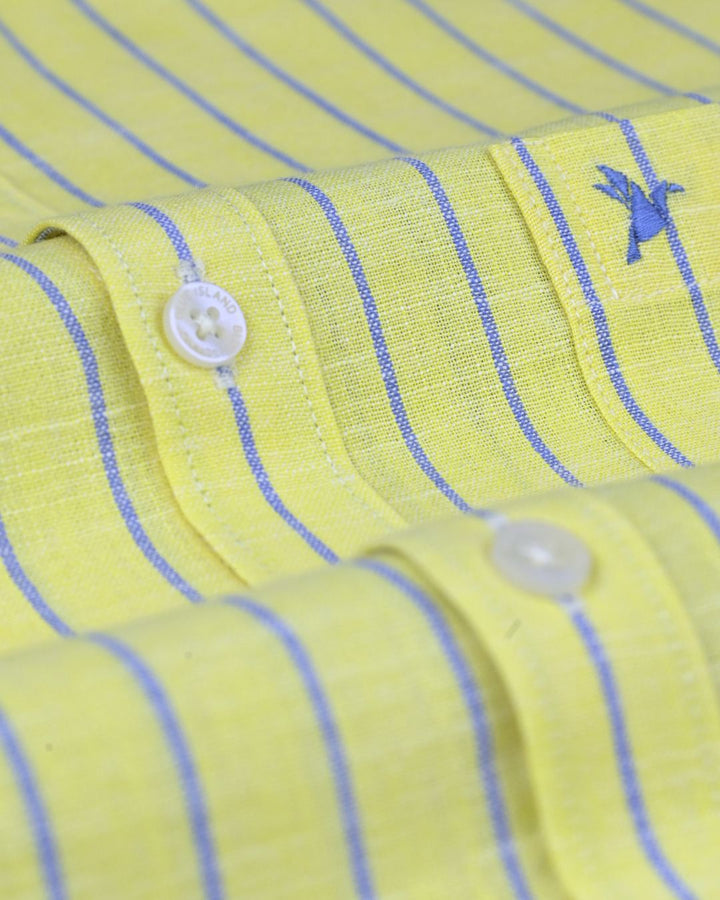 Yellow & Denim Line Stripes -Full-Bamboo Linen