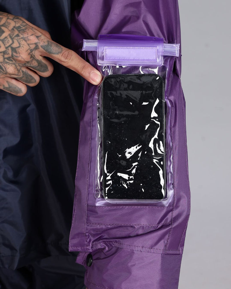 Navy Blue with Violet - Rain Jacket with Pant and Mobile Pouch