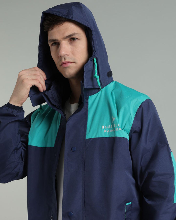Navy with Teal Shoulder Panel - Rain Jacket with Pant