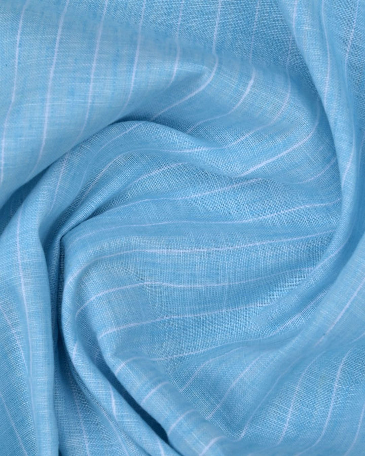 Ice Blue & White Stripes -Full-Cotton Linen Shirt