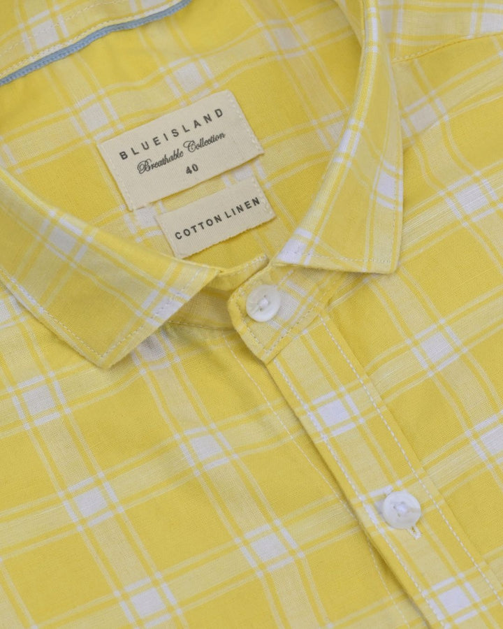 Bright Yellow Mini Checks -Full-Cotton Linen Shirt