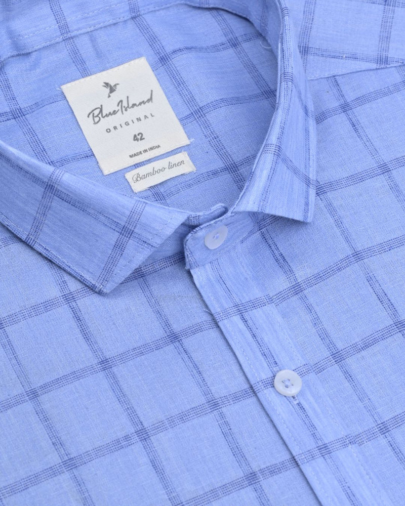 Blue & Navy Multi Line Checks -Full-Bamboo Linen