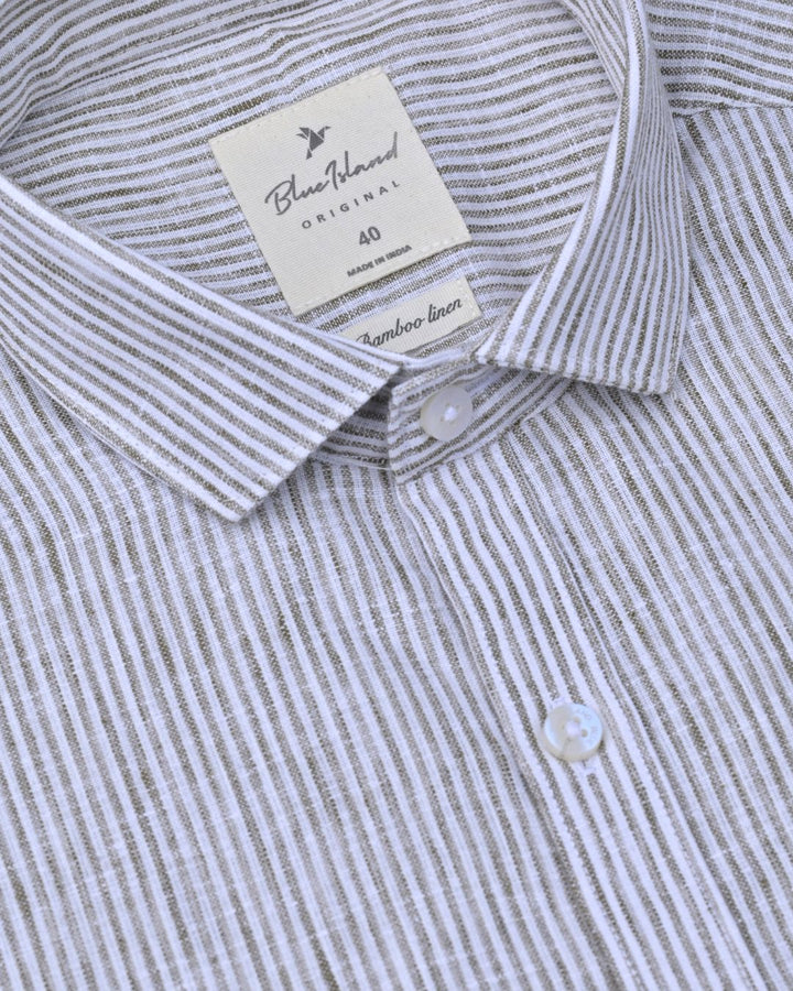 Khaki Grid Lines -Full-Bamboo Linen