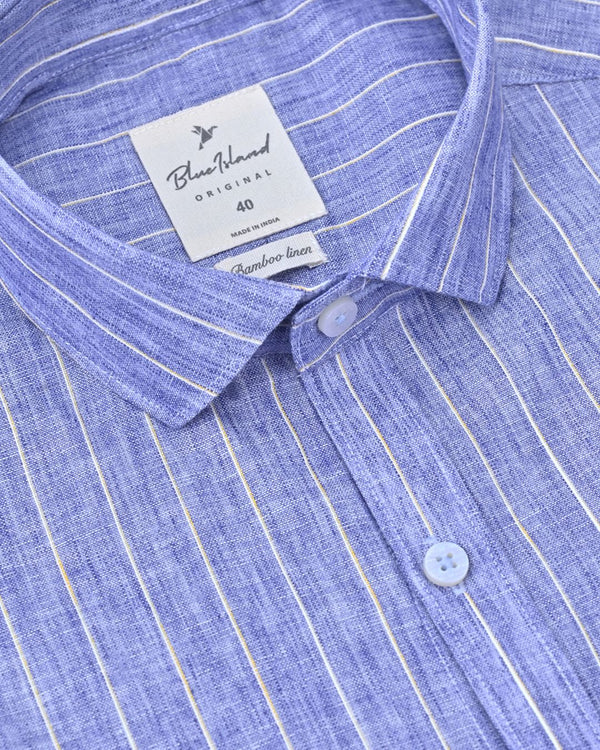 Denim & Yellow Large Stripes-Full-Bamboo Linen