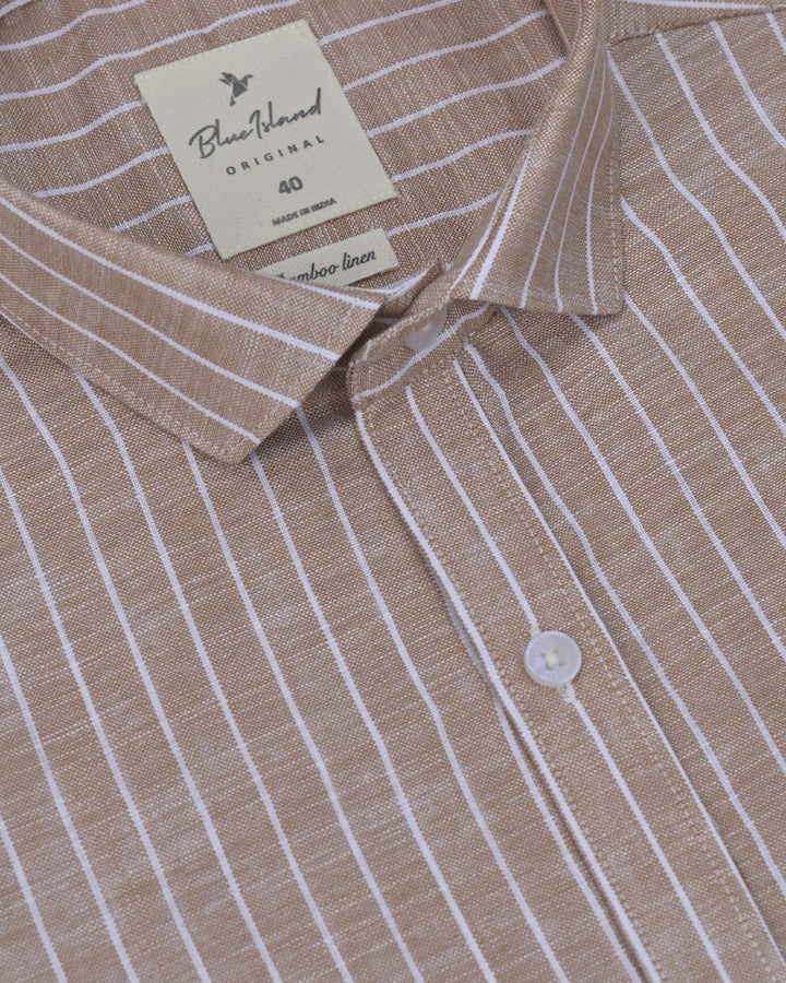 Copper Brown Stripes -Full-Bamboo Linen