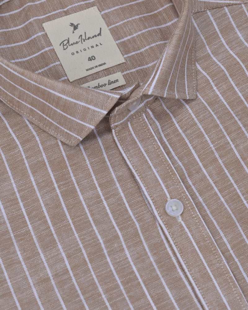 Copper Brown Stripes -Full-Bamboo Linen