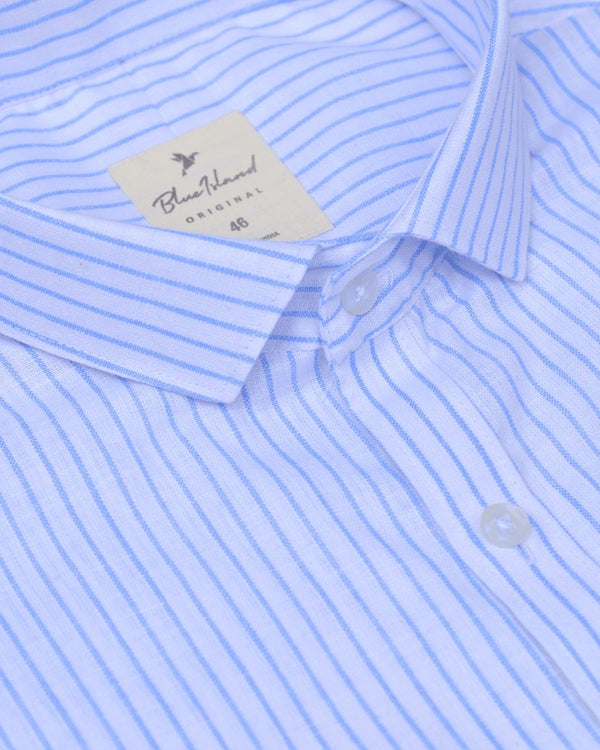 White & Blue Mini Stripes -Full-Bamboo Linen
