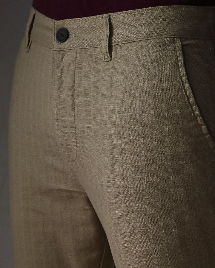 Desert Brown Grain Stripes - 2 way stretch - COTTON LINEN PANT