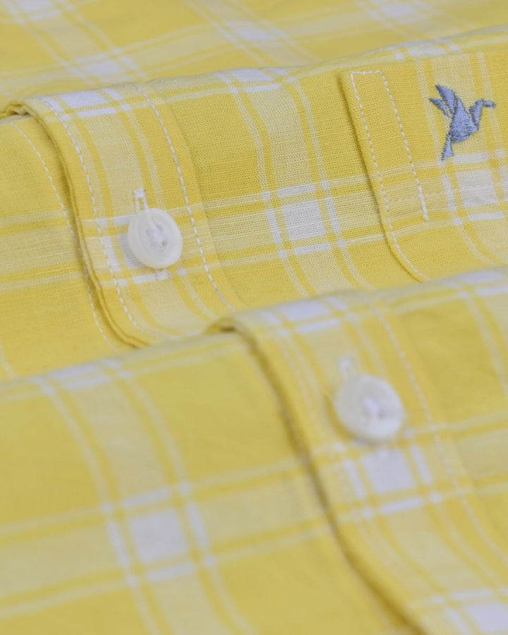 Bright Yellow Mini Checks -Full-Cotton Linen Shirt