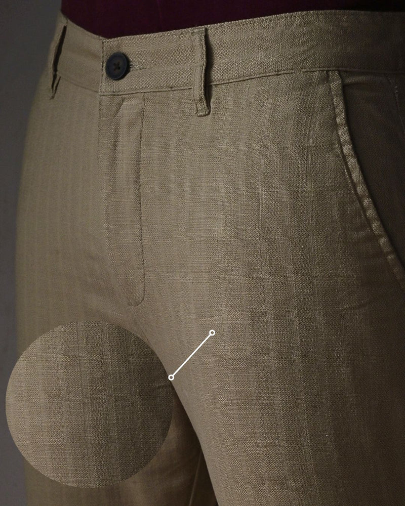 Desert Brown Grain Stripes - 2 way stretch - COTTON LINEN PANT