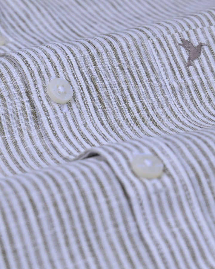Khaki Grid Lines -Full-Bamboo Linen