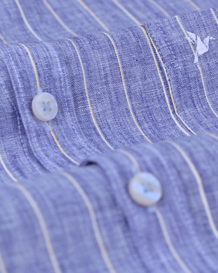 Denim & Yellow Large Stripes-Full-Bamboo Linen