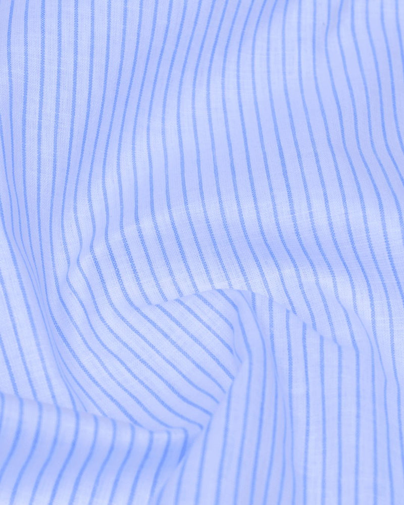 White & Blue Mini Stripes -Full-Bamboo Linen