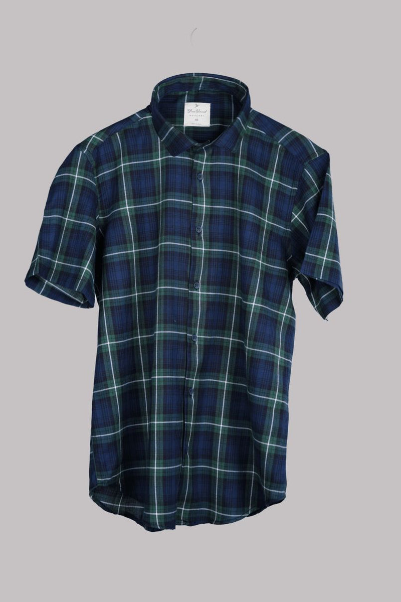 Navy & Green Checks - Half Sleeve - Airlite Shirt