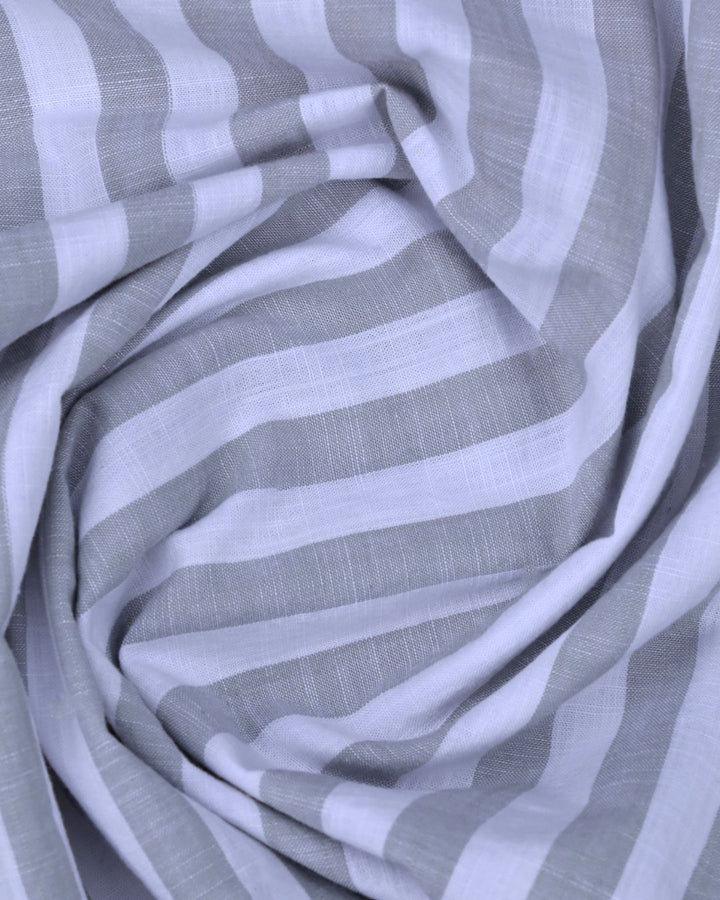 White & Grey Bold Stripes -Full-Cotton Linen Shirt