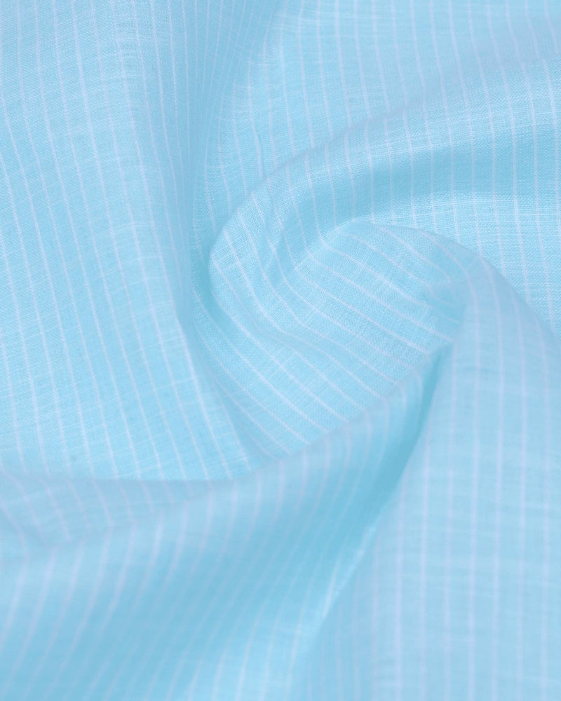 Turquoise Blue Mini Stripes -Full-Bamboo Linen