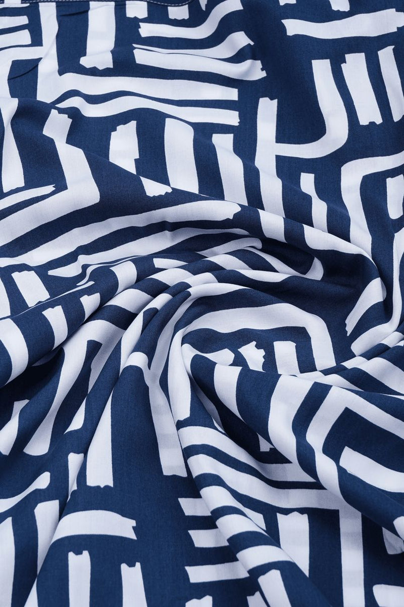 Blue & White Maze Print - Half Sleeve - Airlite Shirt