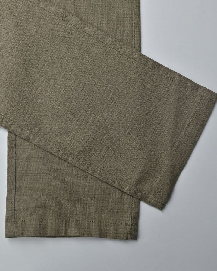 Olive Mini Checks- 2 way stretch - COTTON LINEN PANT